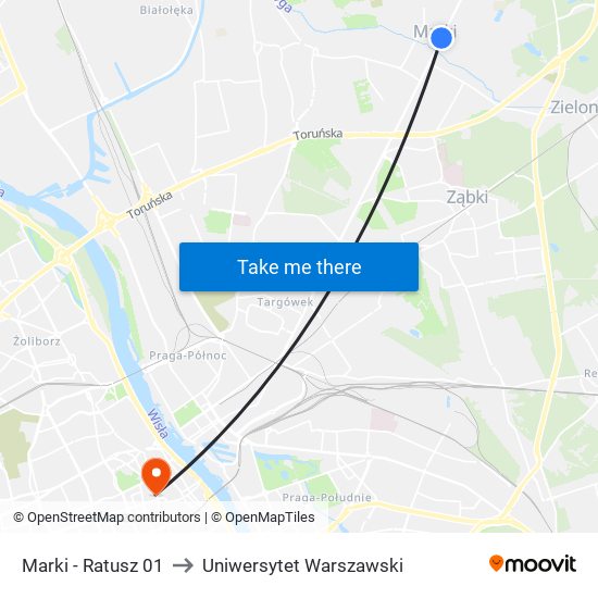 Marki - Ratusz 01 to Uniwersytet Warszawski map