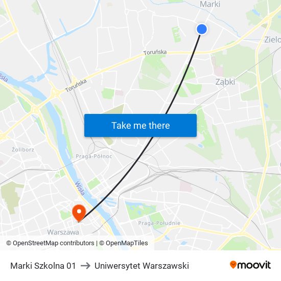 Marki Szkolna 01 to Uniwersytet Warszawski map