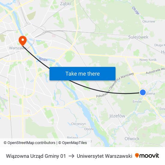 Wiązowna Urząd Gminy to Uniwersytet Warszawski map