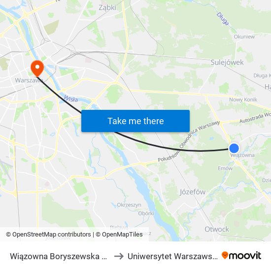 Wiązowna Boryszewska 01 to Uniwersytet Warszawski map