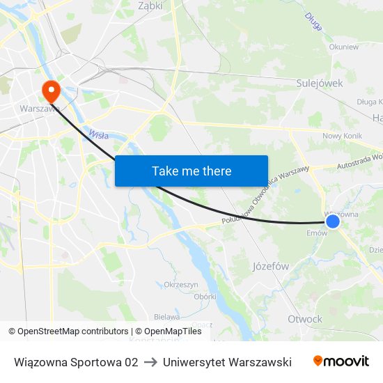 Wiązowna Sportowa 02 to Uniwersytet Warszawski map