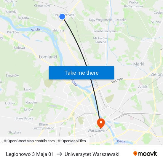 Legionowo 3 Maja 01 to Uniwersytet Warszawski map