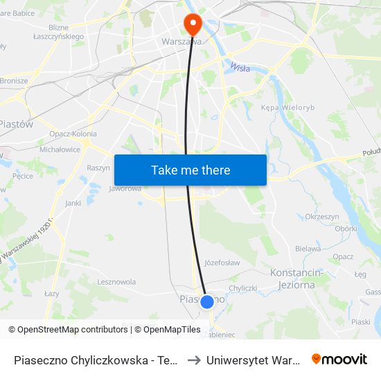 Piaseczno Chyliczkowska-Technikum to Uniwersytet Warszawski map