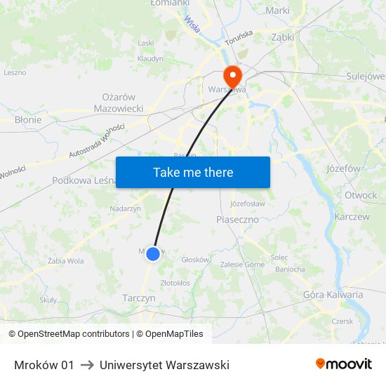 Mroków 01 to Uniwersytet Warszawski map