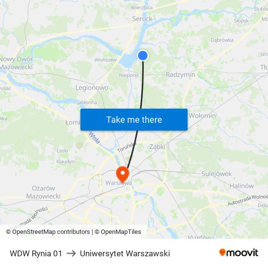 WDW Rynia 01 to Uniwersytet Warszawski map