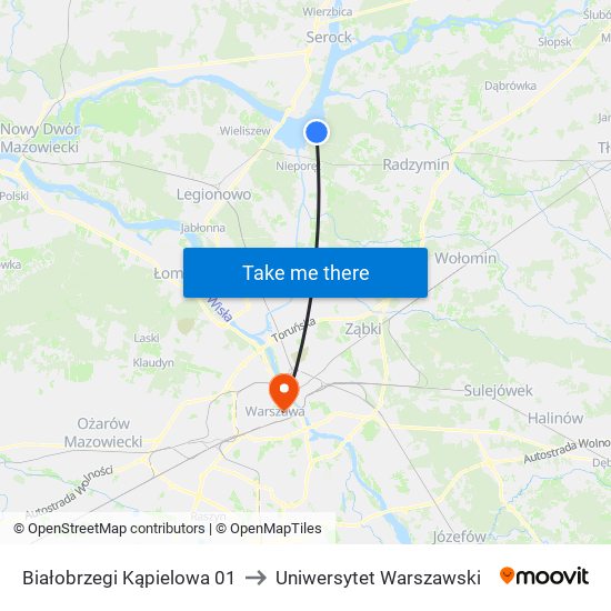 Białobrzegi Kąpielowa to Uniwersytet Warszawski map