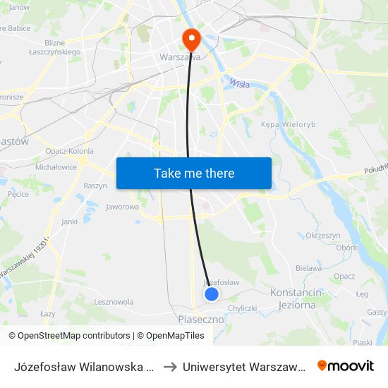 Józefosław Wilanowska 01 to Uniwersytet Warszawski map