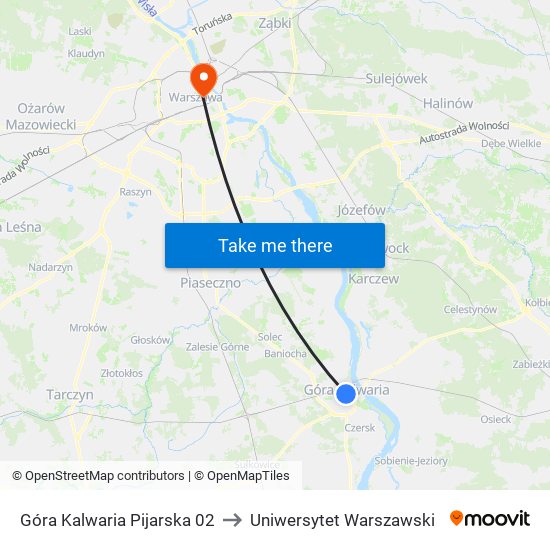 Góra Kalwaria Pijarska 02 to Uniwersytet Warszawski map