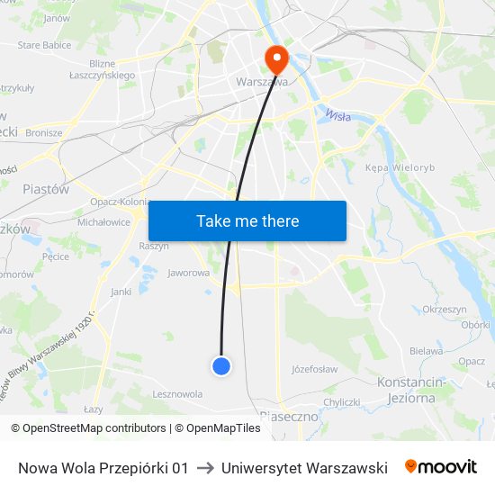 Nowa Wola Przepiórki 01 to Uniwersytet Warszawski map