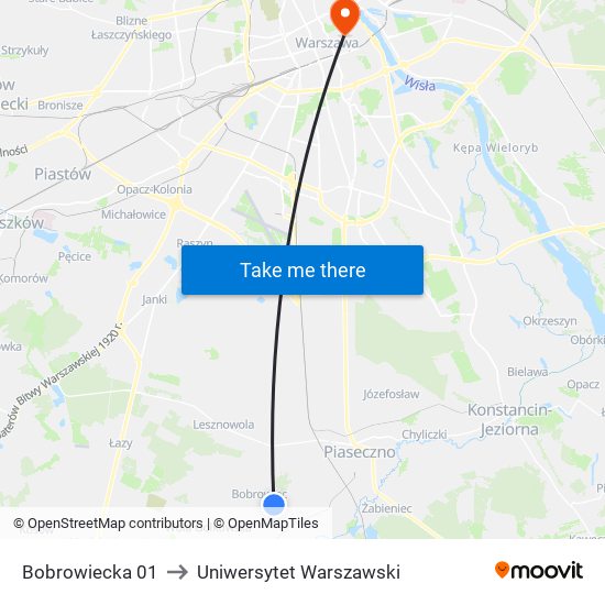 Bobrowiecka to Uniwersytet Warszawski map