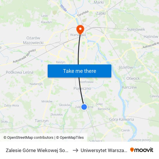 Zalesie Górne Wiekowej Sosny 01 to Uniwersytet Warszawski map