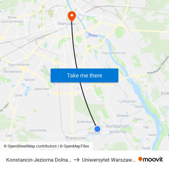 Konstancin-Jeziorna Dolna 02 to Uniwersytet Warszawski map