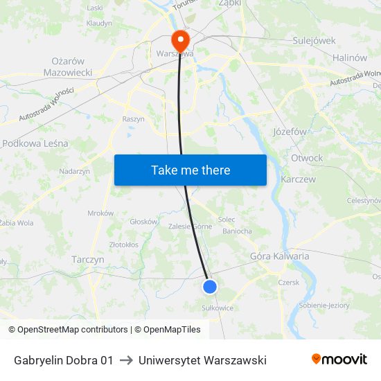 Gabryelin Dobra to Uniwersytet Warszawski map