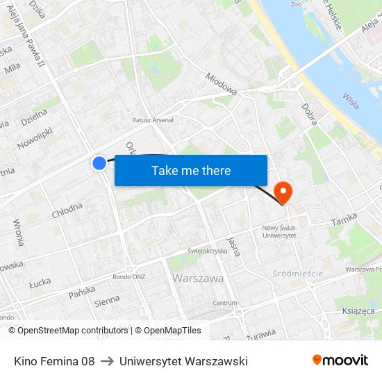 Kino Femina 08 to Uniwersytet Warszawski map