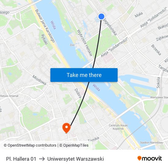 Pl. Hallera 01 to Uniwersytet Warszawski map
