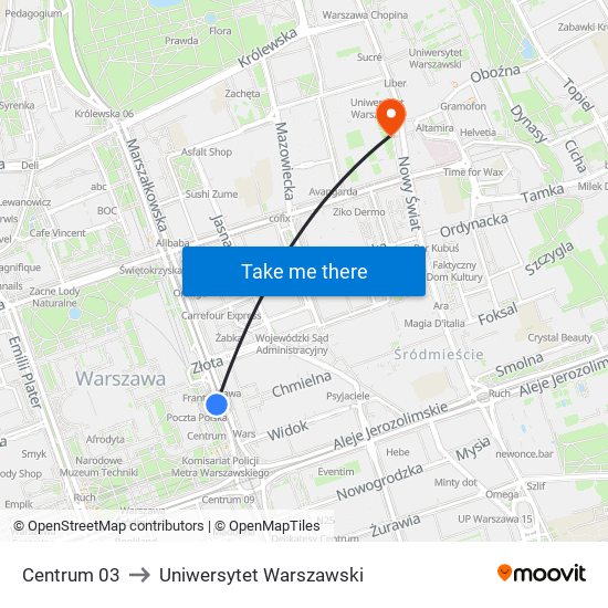 Centrum 03 to Uniwersytet Warszawski map