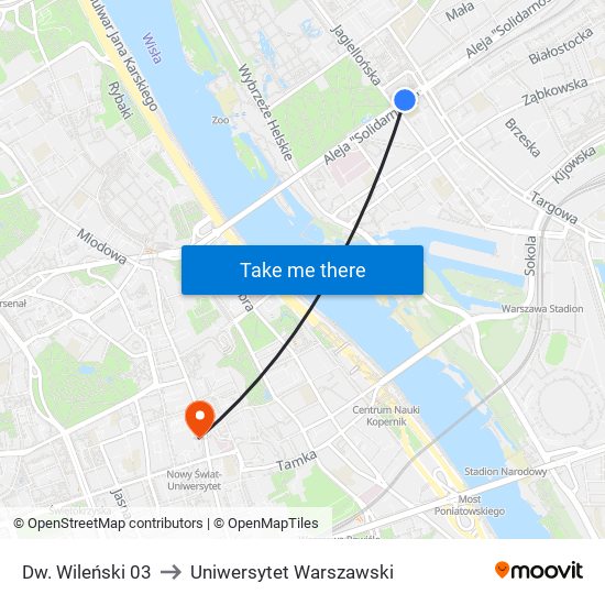 Dw. Wileński 03 to Uniwersytet Warszawski map
