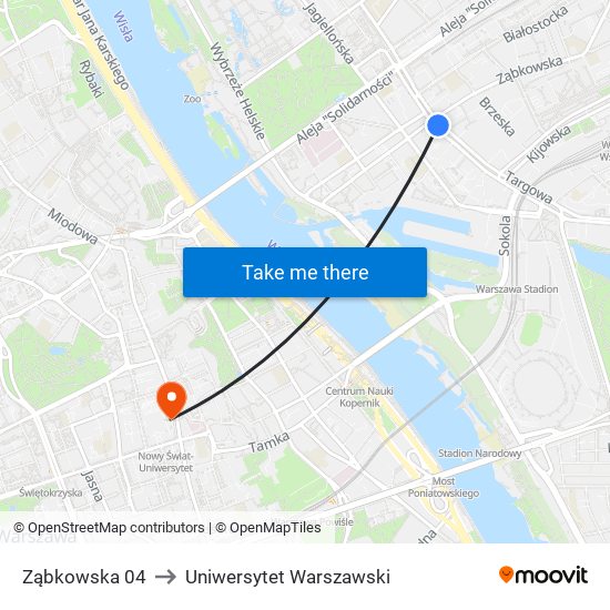 Ząbkowska to Uniwersytet Warszawski map