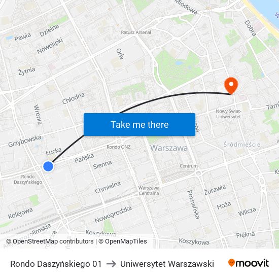 Rondo Daszyńskiego 01 to Uniwersytet Warszawski map