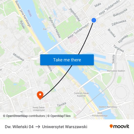 Dw. Wileński 04 to Uniwersytet Warszawski map
