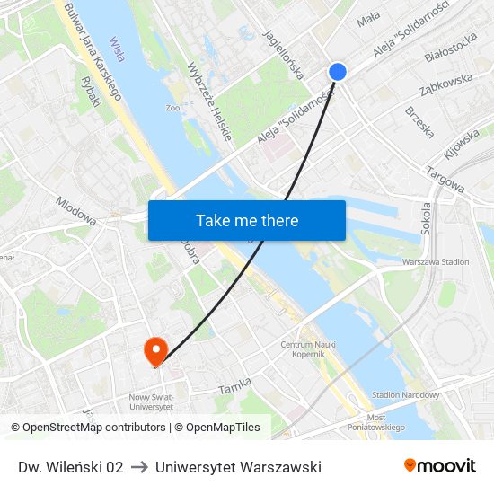 Dw. Wileński 02 to Uniwersytet Warszawski map