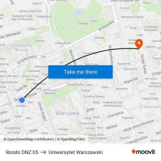 Rondo ONZ 05 to Uniwersytet Warszawski map