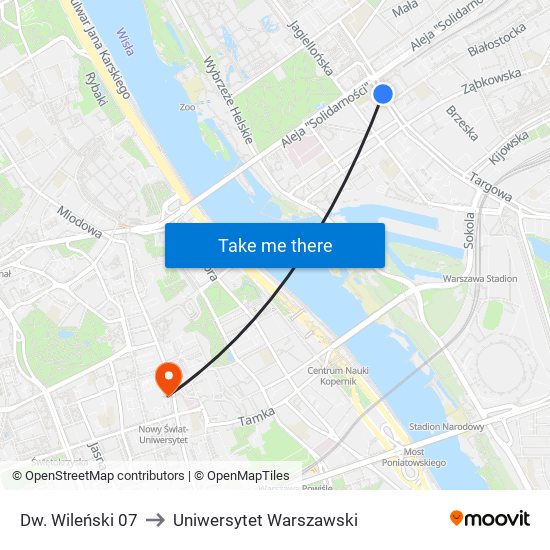 Dw. Wileński 07 to Uniwersytet Warszawski map