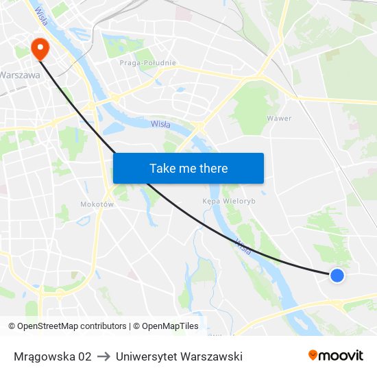 Mrągowska 02 to Uniwersytet Warszawski map
