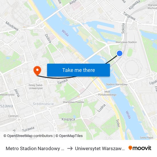 Metro Stadion Narodowy 07 to Uniwersytet Warszawski map