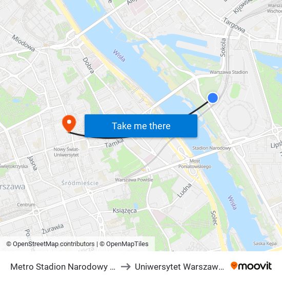 Metro Stadion Narodowy 03 to Uniwersytet Warszawski map