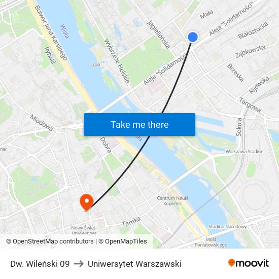 Dw. Wileński 09 to Uniwersytet Warszawski map