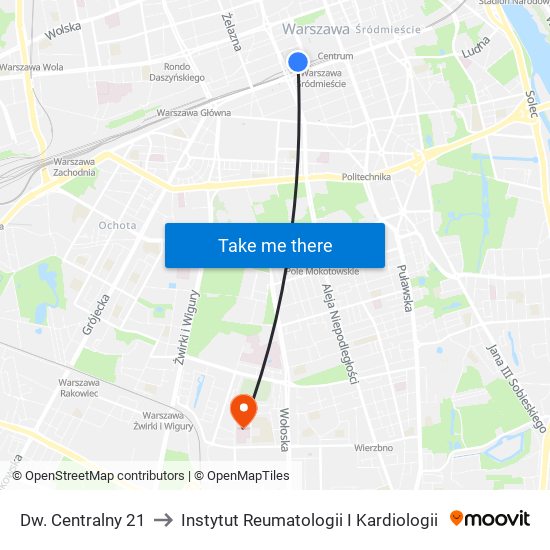 Dw. Centralny 21 to Instytut Reumatologii I Kardiologii map