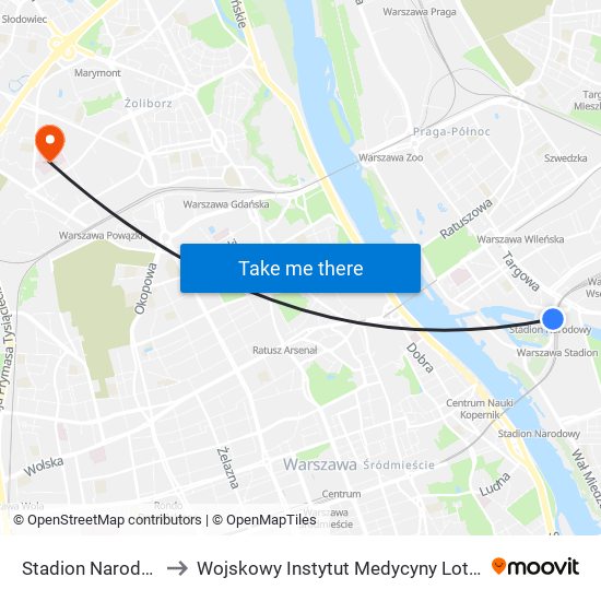 Stadion Narodowy to Wojskowy Instytut Medycyny Lotniczej map