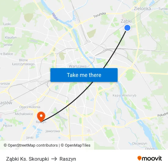 Ząbki Ks. Skorupki to Raszyn map