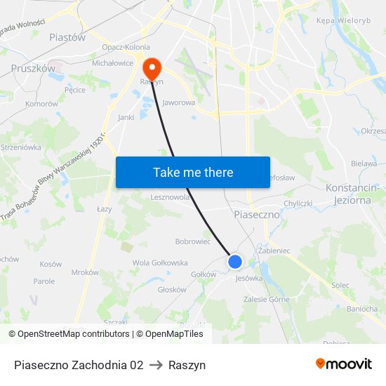 Piaseczno Zachodnia 02 to Raszyn map