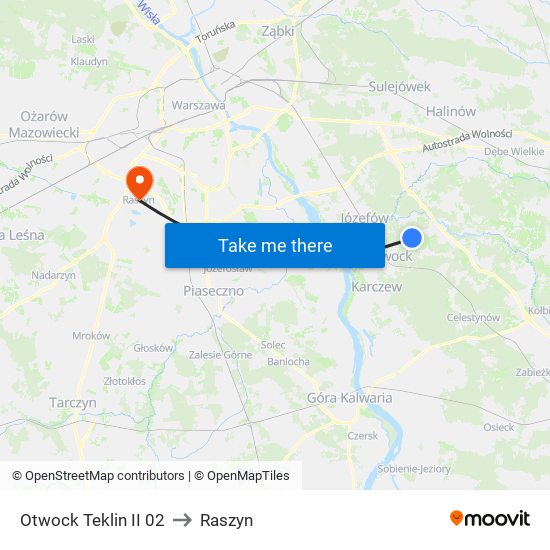 Otwock Teklin II 02 to Raszyn map