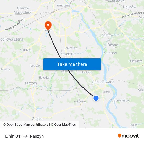 Linin 01 to Raszyn map