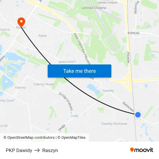 PKP Dawidy to Raszyn map