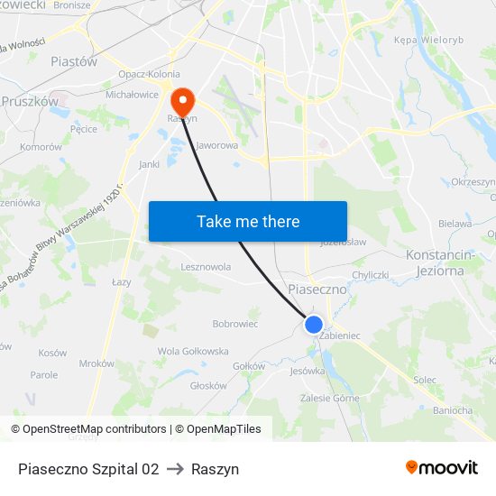 Piaseczno Szpital 02 to Raszyn map