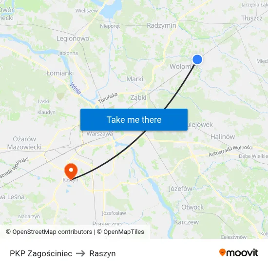 PKP Zagościniec to Raszyn map