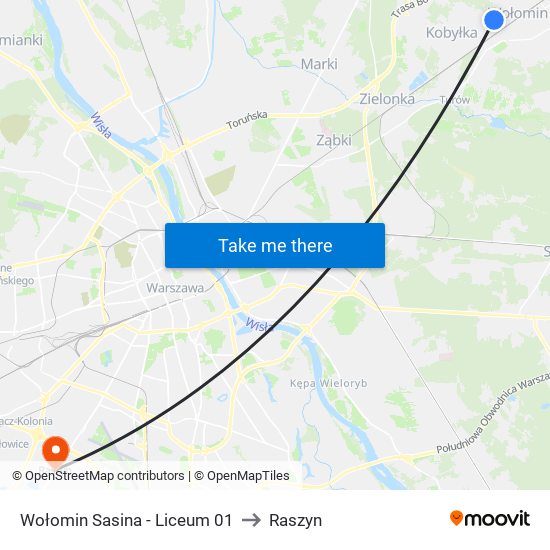 Wołomin Sasina-Liceum to Raszyn map