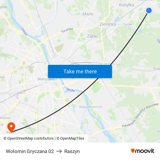 Wołomin Gryczana to Raszyn map