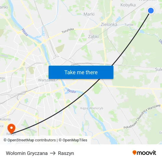 Wołomin Gryczana to Raszyn map