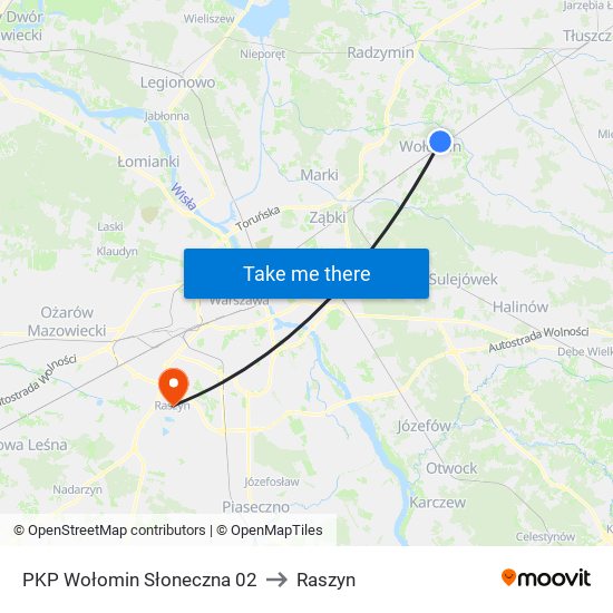 PKP Wołomin Słoneczna to Raszyn map