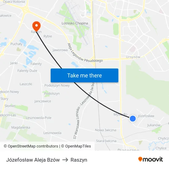 Józefosław Aleja Bzów to Raszyn map