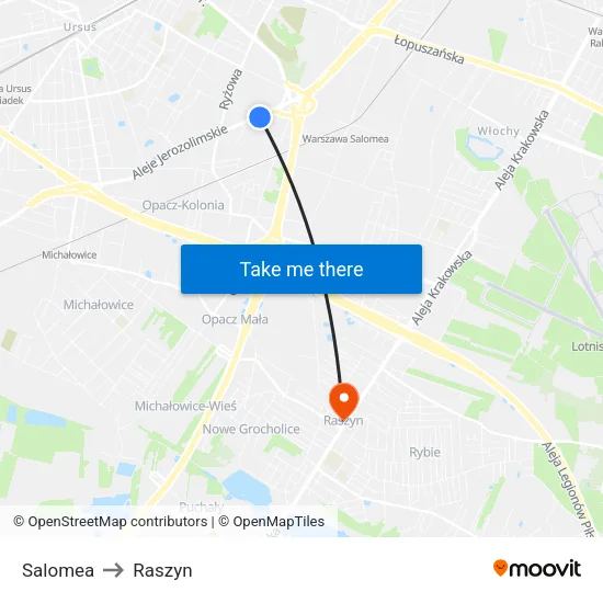 Salomea to Raszyn map