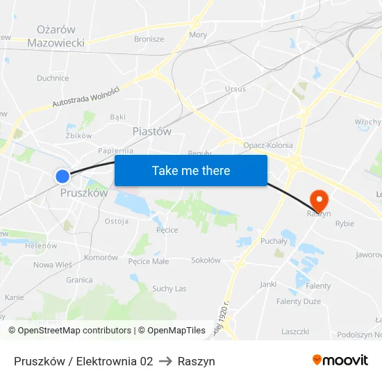 Pruszków / Elektrownia 02 to Raszyn map