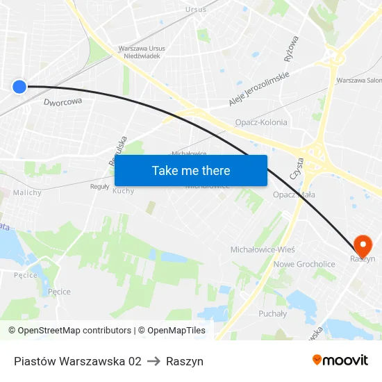 Piastów Warszawska 02 to Raszyn map