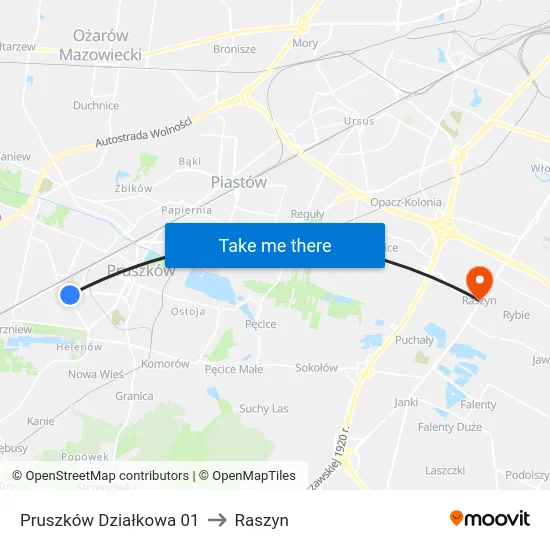 Pruszków Działkowa 01 to Raszyn map