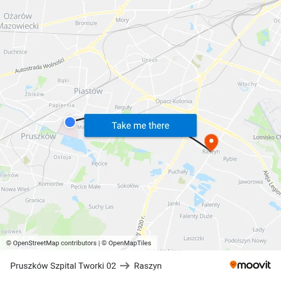 Pruszków Szpital Tworki 02 to Raszyn map